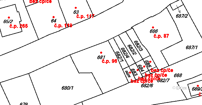 Svádov 96, Ústí nad Labem na parcele st. 681 v KÚ Svádov, Katastrální mapa