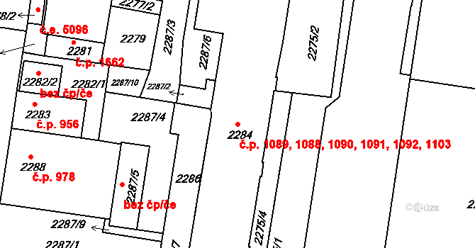 Střekov 1088,1089,1090,1091,, Ústí nad Labem na parcele st. 2284 v KÚ Střekov, Katastrální mapa