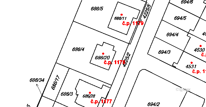 Žamberk 1178 na parcele st. 686/20 v KÚ Žamberk, Katastrální mapa