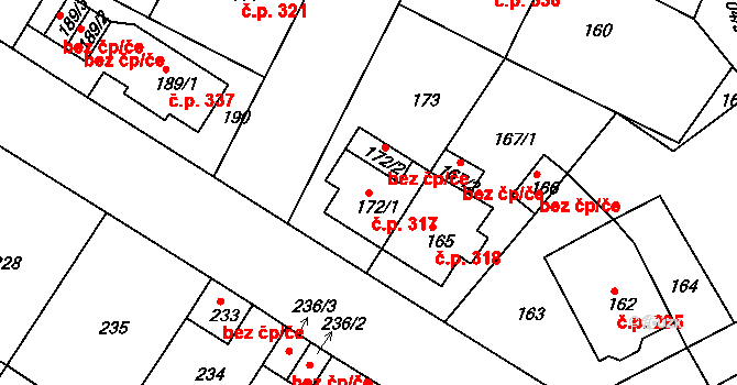 Novosedlice 317 na parcele st. 172/1 v KÚ Novosedlice, Katastrální mapa