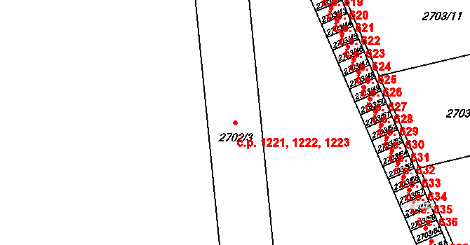 Pelhřimov 1221,1222,1223 na parcele st. 2702/3 v KÚ Pelhřimov, Katastrální mapa