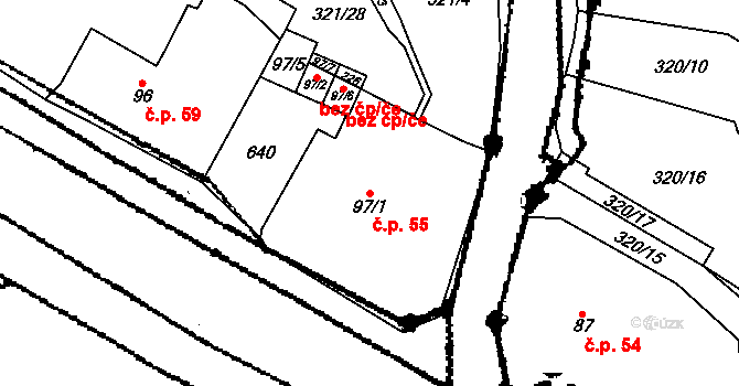 Křemýž 55, Ohníč na parcele st. 97/1 v KÚ Křemýž, Katastrální mapa