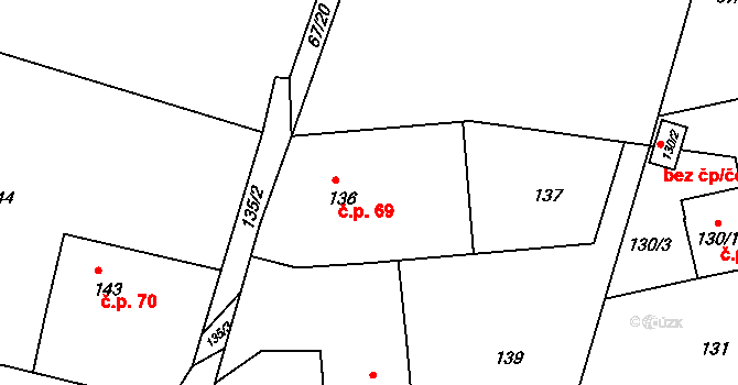 Lysůvky 69, Frýdek-Místek na parcele st. 136 v KÚ Lysůvky, Katastrální mapa