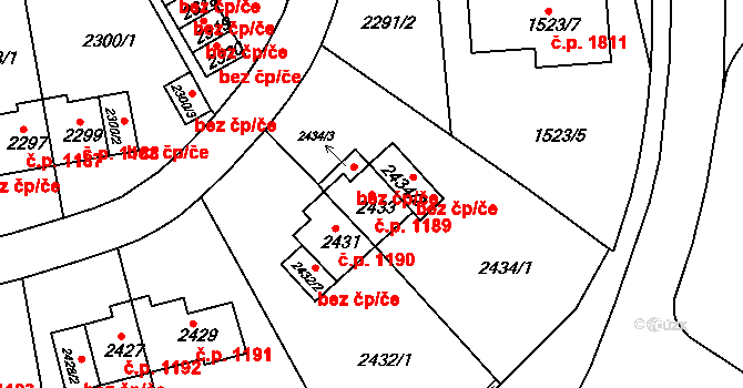 Sokolov 1189 na parcele st. 2433 v KÚ Sokolov, Katastrální mapa