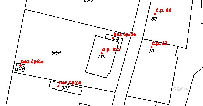 Hradešín 122 na parcele st. 146 v KÚ Hradešín, Katastrální mapa