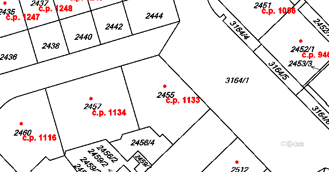 Nusle 1133, Praha na parcele st. 2455 v KÚ Nusle, Katastrální mapa
