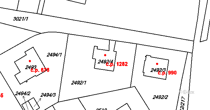 Braník 1282, Praha na parcele st. 2492/4 v KÚ Braník, Katastrální mapa