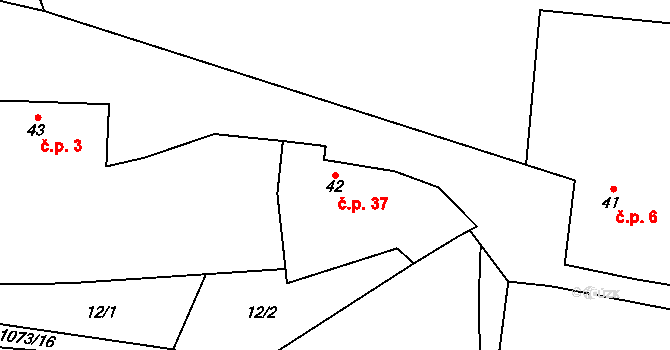 Měňany 37 na parcele st. 42 v KÚ Měňany, Katastrální mapa