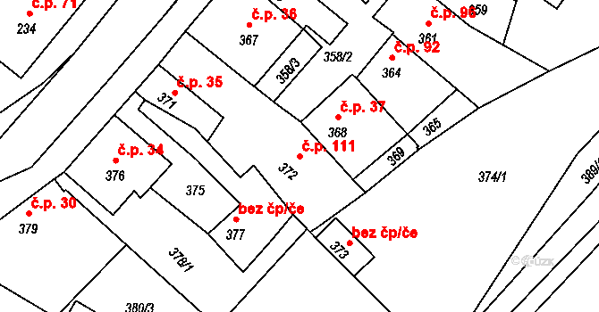 Jince 111 na parcele st. 372 v KÚ Jince, Katastrální mapa