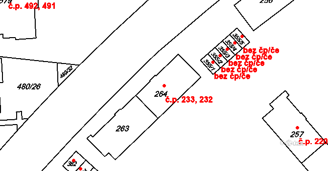 Neředín 232,233, Olomouc na parcele st. 263 v KÚ Neředín, Katastrální mapa