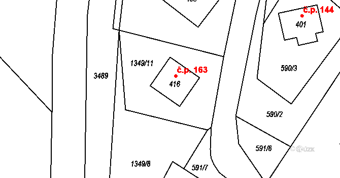 Dubenec 163 na parcele st. 416 v KÚ Dubenec, Katastrální mapa