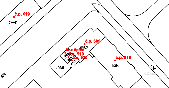 Sezimovo Ústí 609 na parcele st. 606/2 v KÚ Sezimovo Ústí, Katastrální mapa