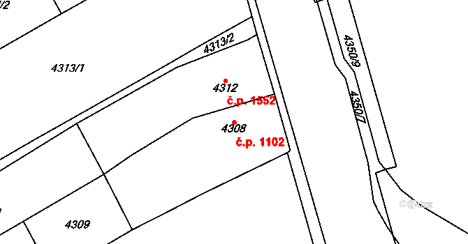 Chomutov 1102 na parcele st. 4308 v KÚ Chomutov I, Katastrální mapa