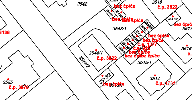 Chomutov 3822 na parcele st. 3544/1 v KÚ Chomutov I, Katastrální mapa