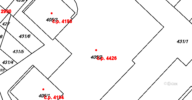 Chomutov 4426 na parcele st. 405/2 v KÚ Chomutov II, Katastrální mapa