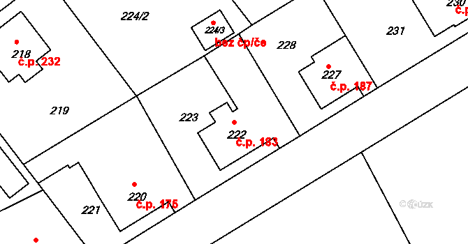Liberec XI-Růžodol I 183, Liberec na parcele st. 222 v KÚ Růžodol I, Katastrální mapa