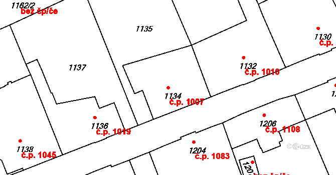 Rumburk 1 1007, Rumburk na parcele st. 1134 v KÚ Rumburk, Katastrální mapa