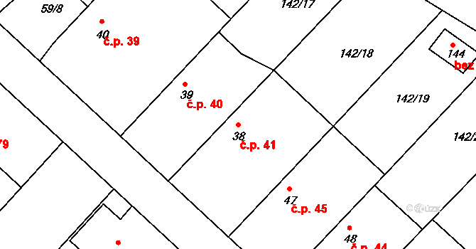 Loukonosy 41, Žiželice na parcele st. 38 v KÚ Loukonosy, Katastrální mapa
