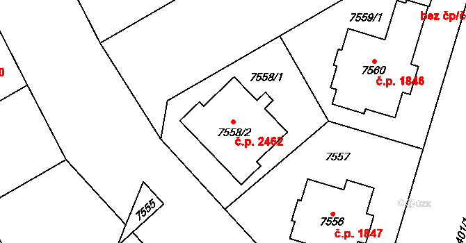 Jižní Předměstí 2462, Plzeň na parcele st. 7558/2 v KÚ Plzeň, Katastrální mapa