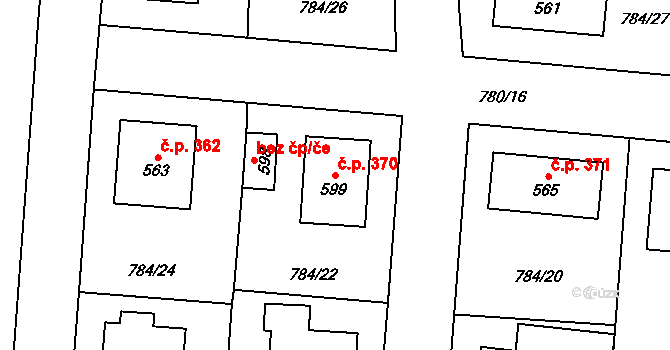 Červené Pečky 370 na parcele st. 599 v KÚ Červené Pečky, Katastrální mapa