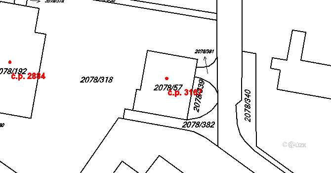 Záběhlice 3167, Praha na parcele st. 2078/57 v KÚ Záběhlice, Katastrální mapa