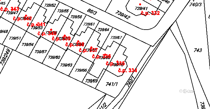 Proskovice 335, Ostrava na parcele st. 739/68 v KÚ Proskovice, Katastrální mapa