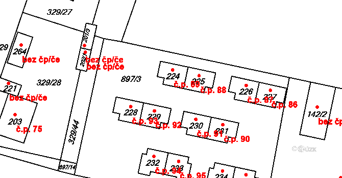 Zálezlice 89 na parcele st. 224 v KÚ Zálezlice, Katastrální mapa