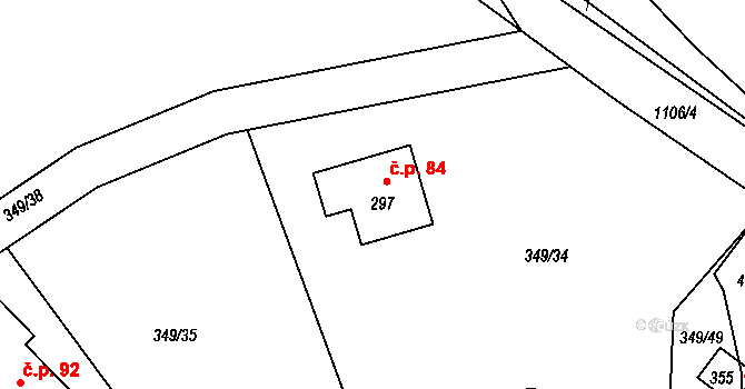 Omlenička 84, Omlenice na parcele st. 297 v KÚ Omlenice, Katastrální mapa