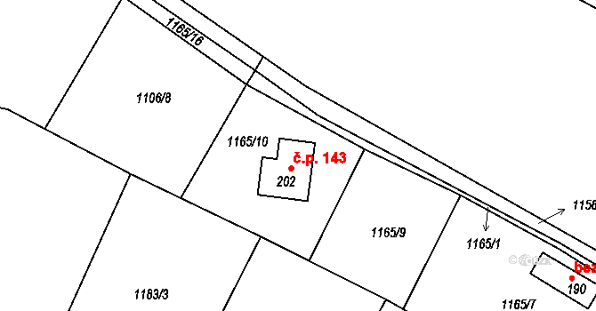 Velká Černoc 143, Měcholupy na parcele st. 202 v KÚ Velká Černoc, Katastrální mapa