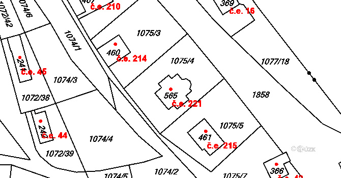 Bratronice 221 na parcele st. 565 v KÚ Bratronice u Kladna, Katastrální mapa