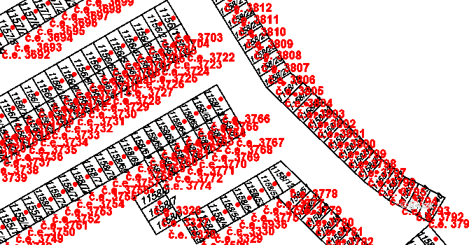 Střekov 3767, Ústí nad Labem na parcele st. 1158/61 v KÚ Střekov, Katastrální mapa