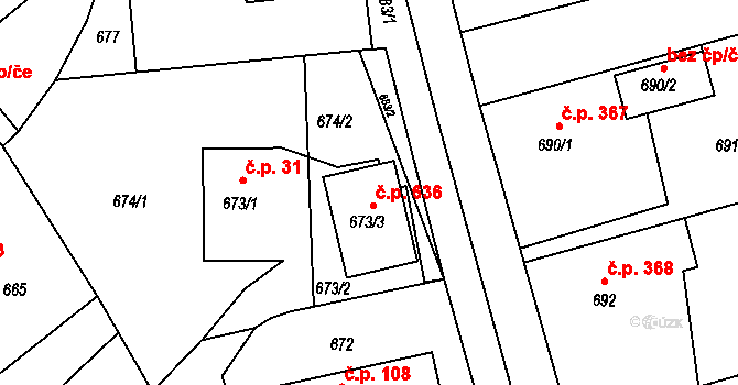 Jablůnka 636 na parcele st. 673/3 v KÚ Jablůnka, Katastrální mapa