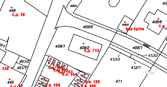 Miřetice u Klášterce nad Ohří 713, Klášterec nad Ohří na parcele st. 408/2 v KÚ Miřetice u Klášterce nad Ohří, Katastrální mapa