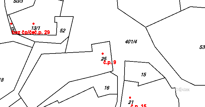 Nespery 9, Veliš na parcele st. 25 v KÚ Nespery, Katastrální mapa