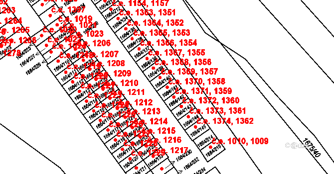Teplické Předměstí 1358,1370, Bílina na parcele st. 1664/141 v KÚ Bílina, Katastrální mapa
