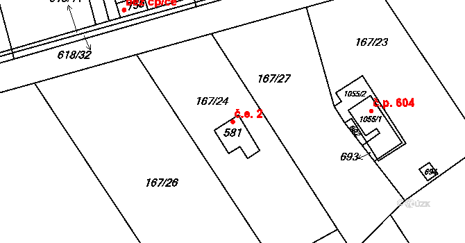 Mladcová 2, Zlín na parcele st. 581 v KÚ Mladcová, Katastrální mapa