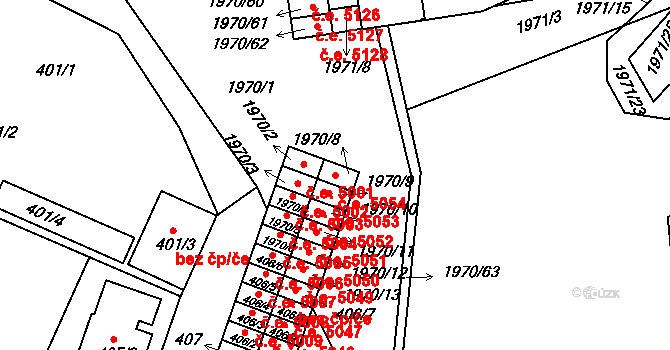 Kamenice nad Lipou 5054 na parcele st. 1970/8 v KÚ Kamenice nad Lipou, Katastrální mapa