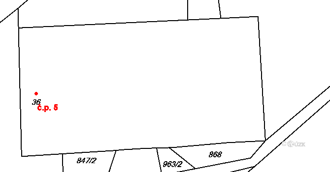 Mrákotice 5, Sedlec-Prčice na parcele st. 36 v KÚ Divišovice, Katastrální mapa