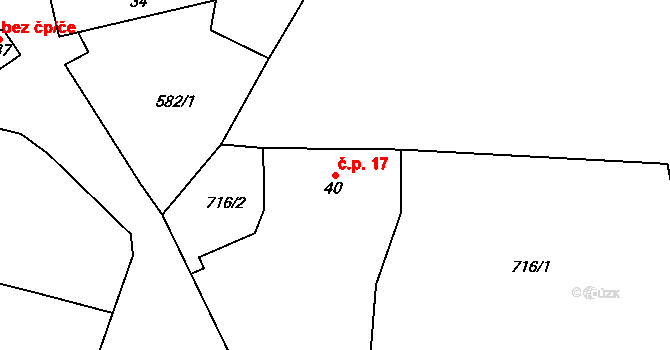 Vadkovice 17, Předotice na parcele st. 40 v KÚ Podolí II, Katastrální mapa