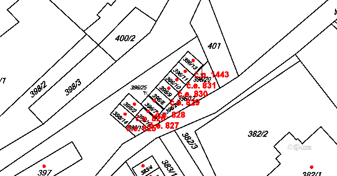 Ráj 829, Karviná na parcele st. 396/9 v KÚ Ráj, Katastrální mapa
