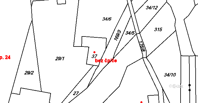 Petrovice u Sušice 39187543 na parcele st. 37 v KÚ Jiřičná, Katastrální mapa