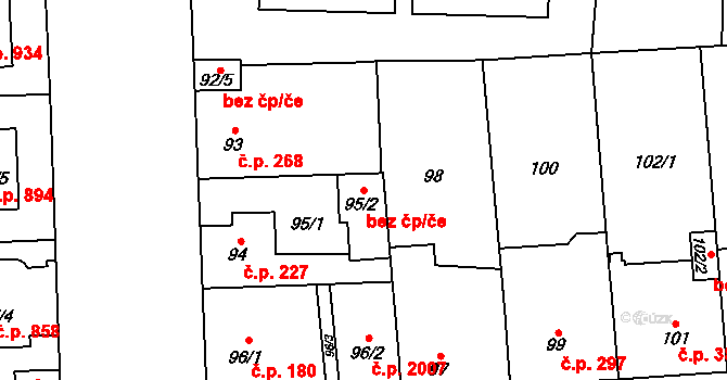 Plzeň 40216543 na parcele st. 95/2 v KÚ Bolevec, Katastrální mapa