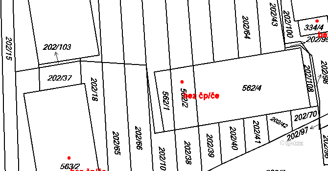 Zlín 41200543 na parcele st. 562/4 v KÚ Louky nad Dřevnicí, Katastrální mapa