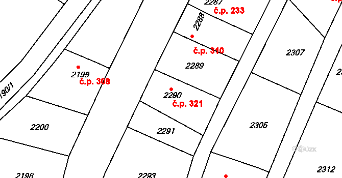 Želechovice nad Dřevnicí 321 na parcele st. 2290 v KÚ Želechovice nad Dřevnicí, Katastrální mapa