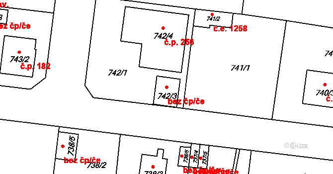 Plzeň 42299543 na parcele st. 742/3 v KÚ Radobyčice, Katastrální mapa