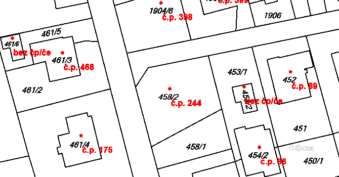 Píšť 244 na parcele st. 458/2 v KÚ Píšť, Katastrální mapa