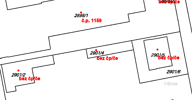 Slavkov u Brna 43607543 na parcele st. 2901/4 v KÚ Slavkov u Brna, Katastrální mapa