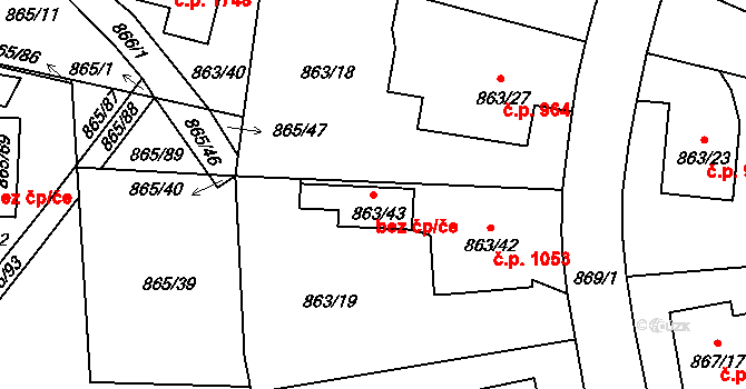 Pelhřimov 48589543 na parcele st. 863/43 v KÚ Pelhřimov, Katastrální mapa