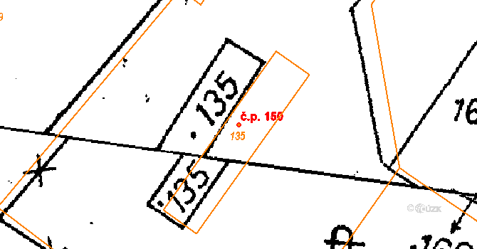 Vlkaneč 150 na parcele st. 135 v KÚ Vlkaneč, Katastrální mapa