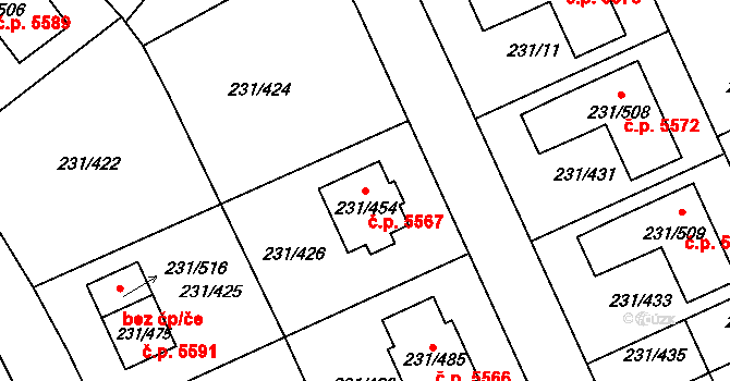 Helenín 5567, Jihlava na parcele st. 231/454 v KÚ Helenín, Katastrální mapa